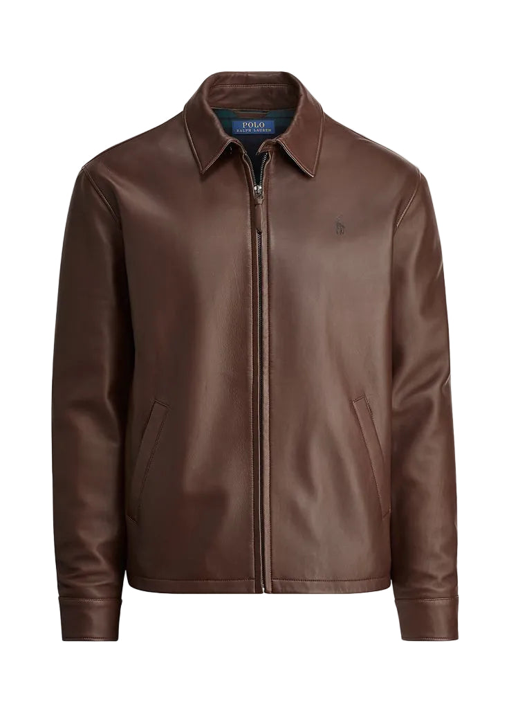 Men’s Brown Leather Jacket with Zipper Front