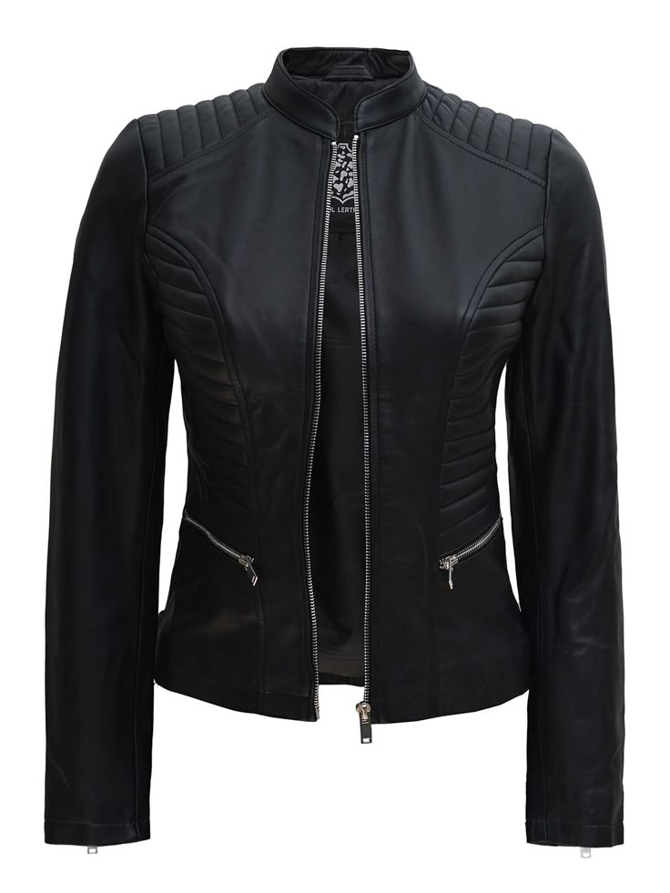 Women’s Fitted Quilted Leather Jacket – Black