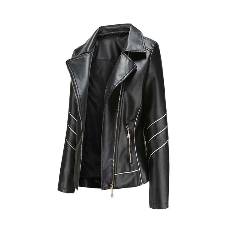 Black Biker Jacket with White Panel Accents