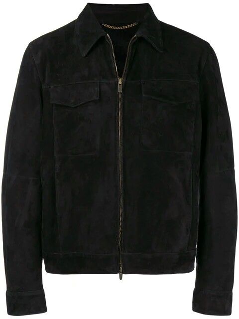 Men’s Black Suede Jacket with Zip Closure