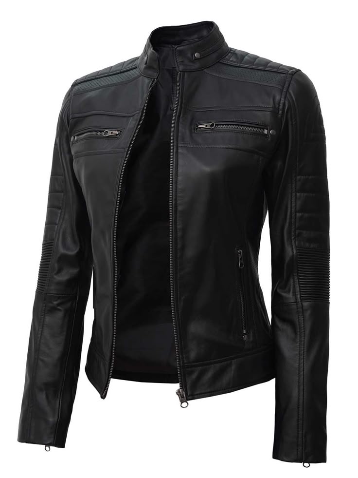 Women’s Real Lambskin Café Racer Jacket – Black