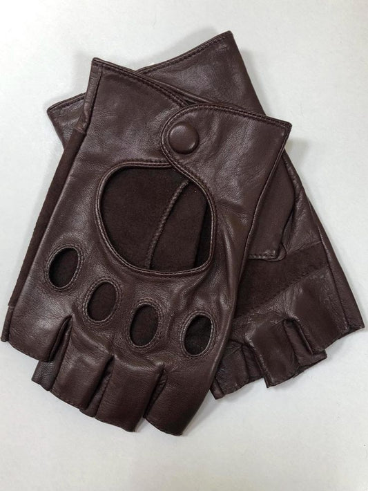 Men’s Fingerless Leather Driving Gloves – Classic Brown