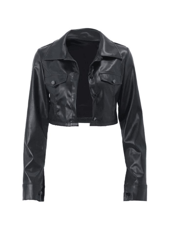 Women’s Cropped Black Leather Jacket