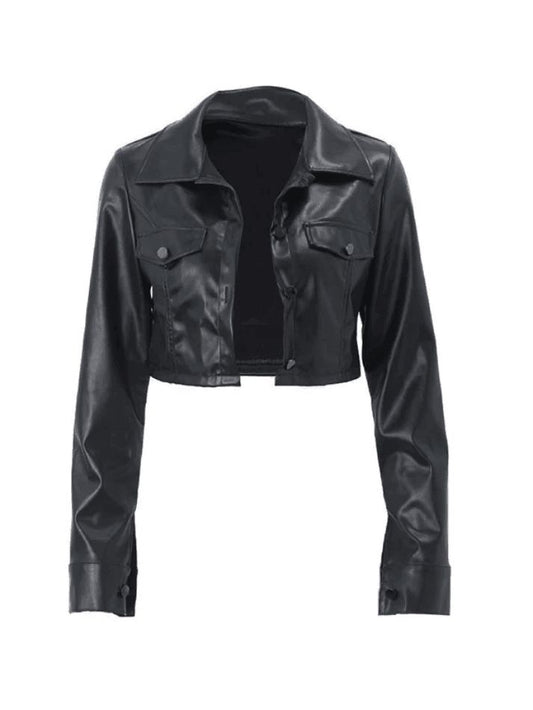 Women’s Cropped Black Leather Jacket
