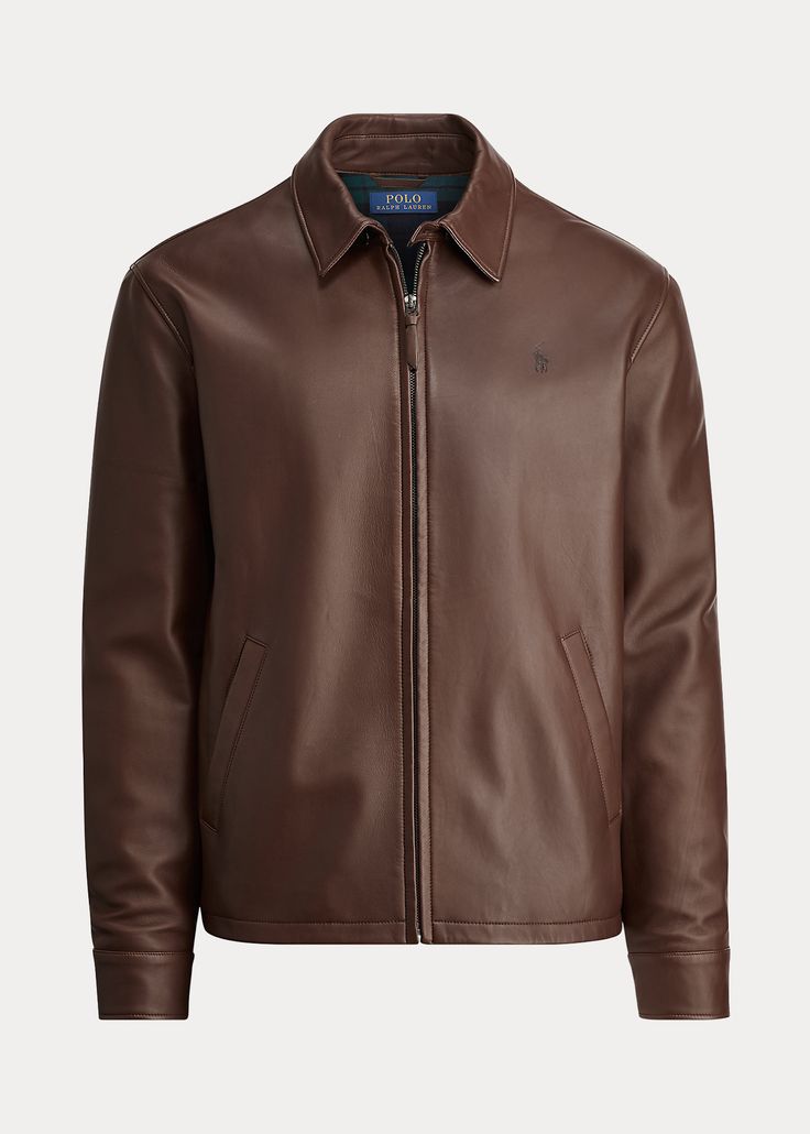 Men’s Brown Leather Jacket with Zipper Front