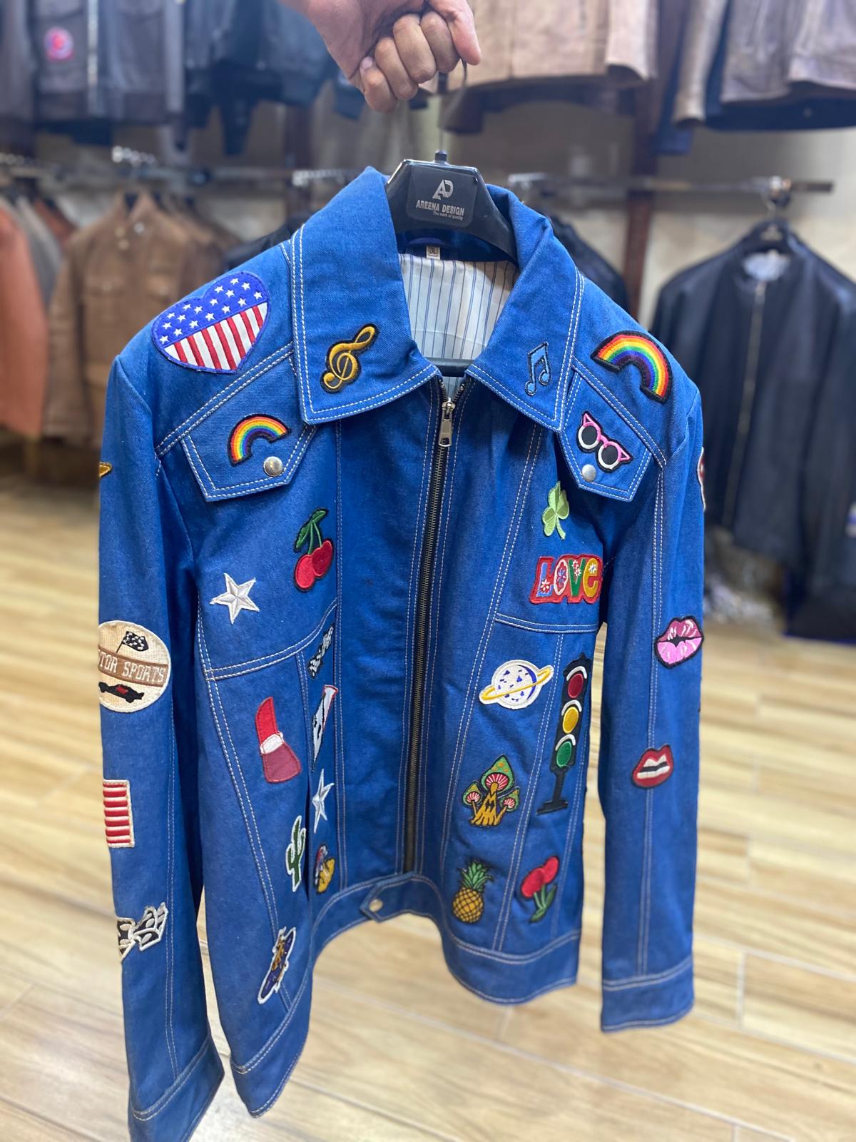 Blue Patch Embellished Denim Jacket