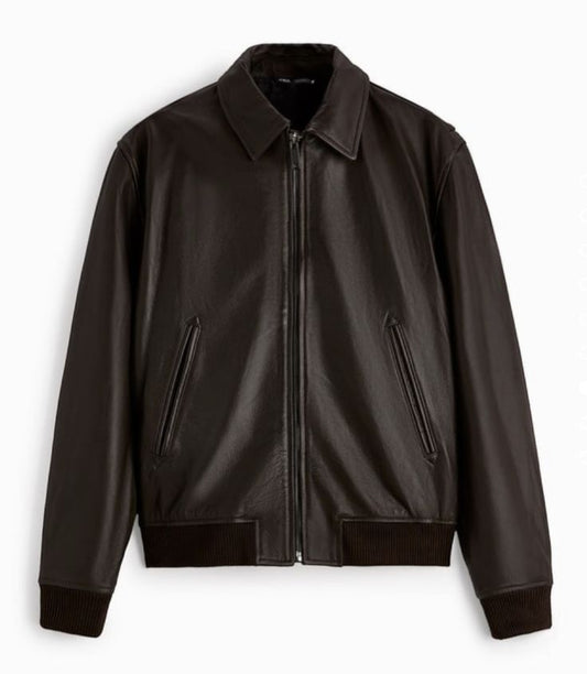 Men’s Dark Brown Leather Bomber Jacket