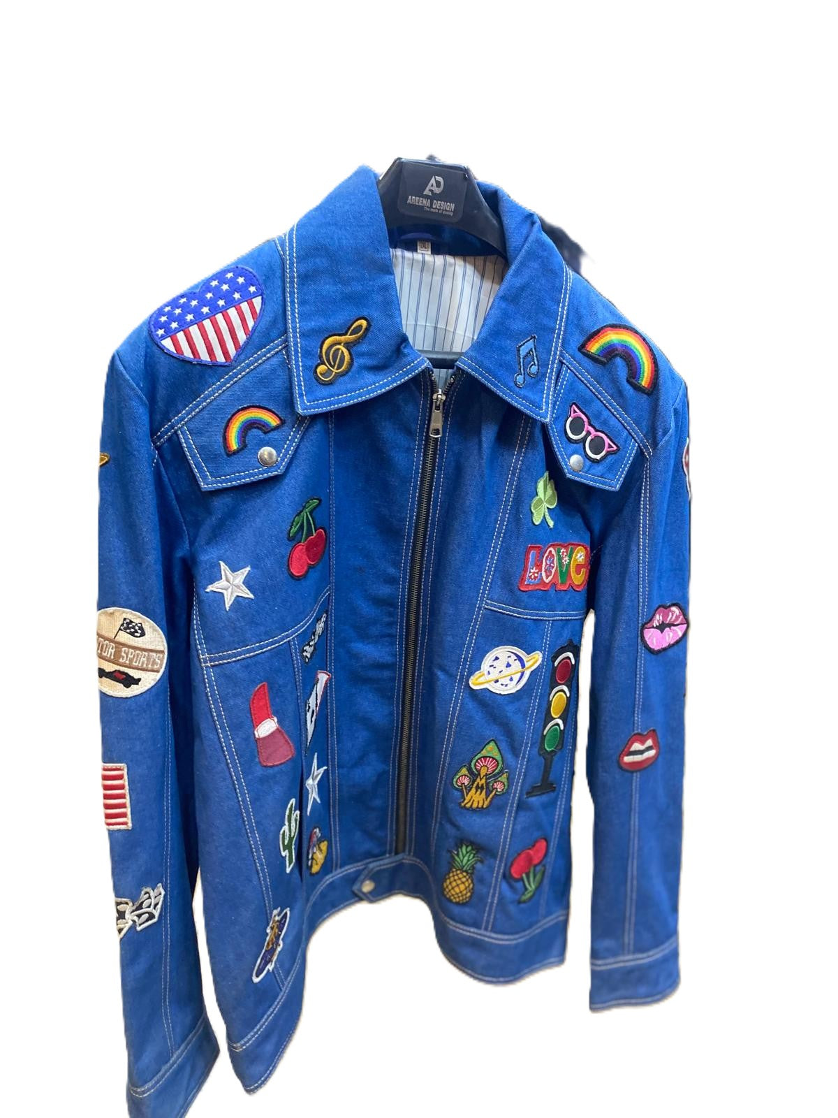 Blue Patch Embellished Denim Jacket